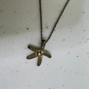Carol Lee Starfish Necklace Gold Tone Rhinestone Chain Pendant‎ Charm Star